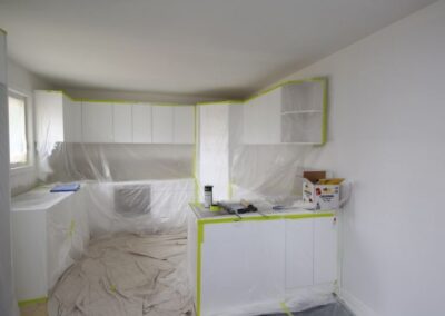 drop sheets used before painting this kitchen renovation job